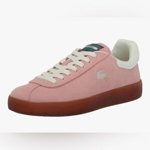 Lacoste Womens Baseshot Pink 🌸 Suede Low-Top Sneakers with Cream Laces, Sz 8